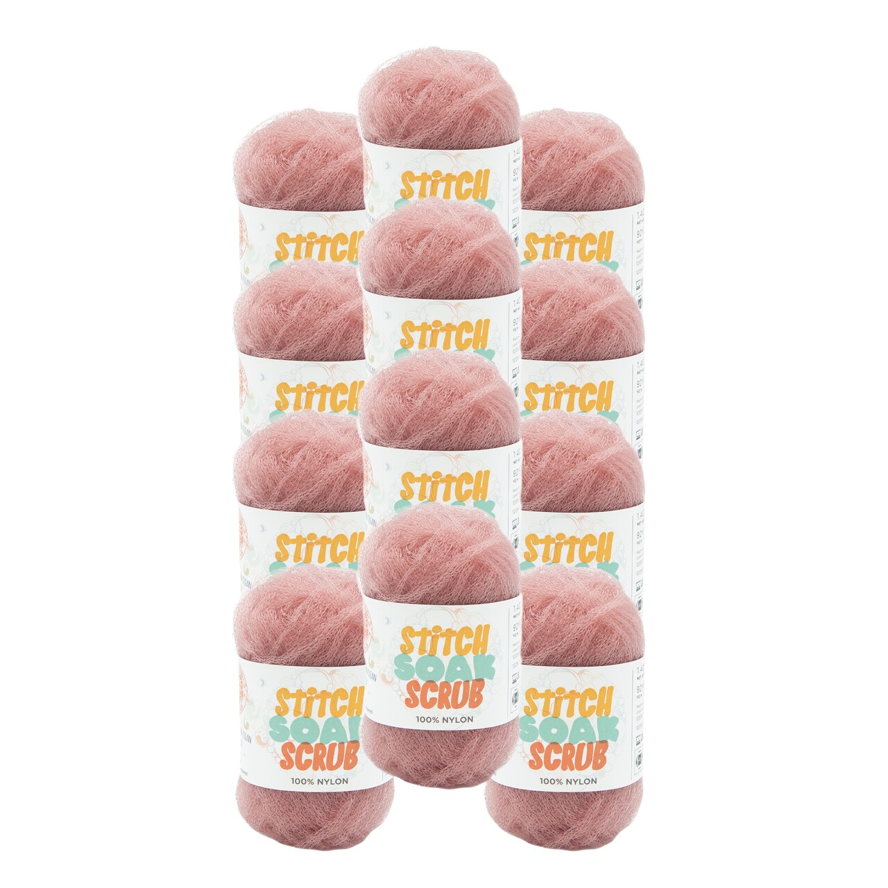 Lion Brand Yarn Stitch Soak Scrub Rose Medium Nylon Pink Yarn 12 Pack